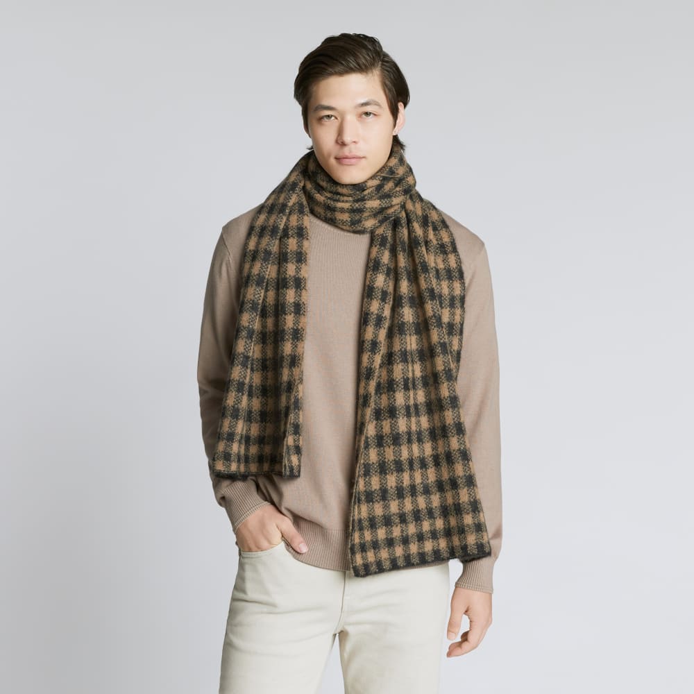 The Alpaca Patterned Scarf | Tobacco Brown / Heather Black Buffalo Check - Image 4