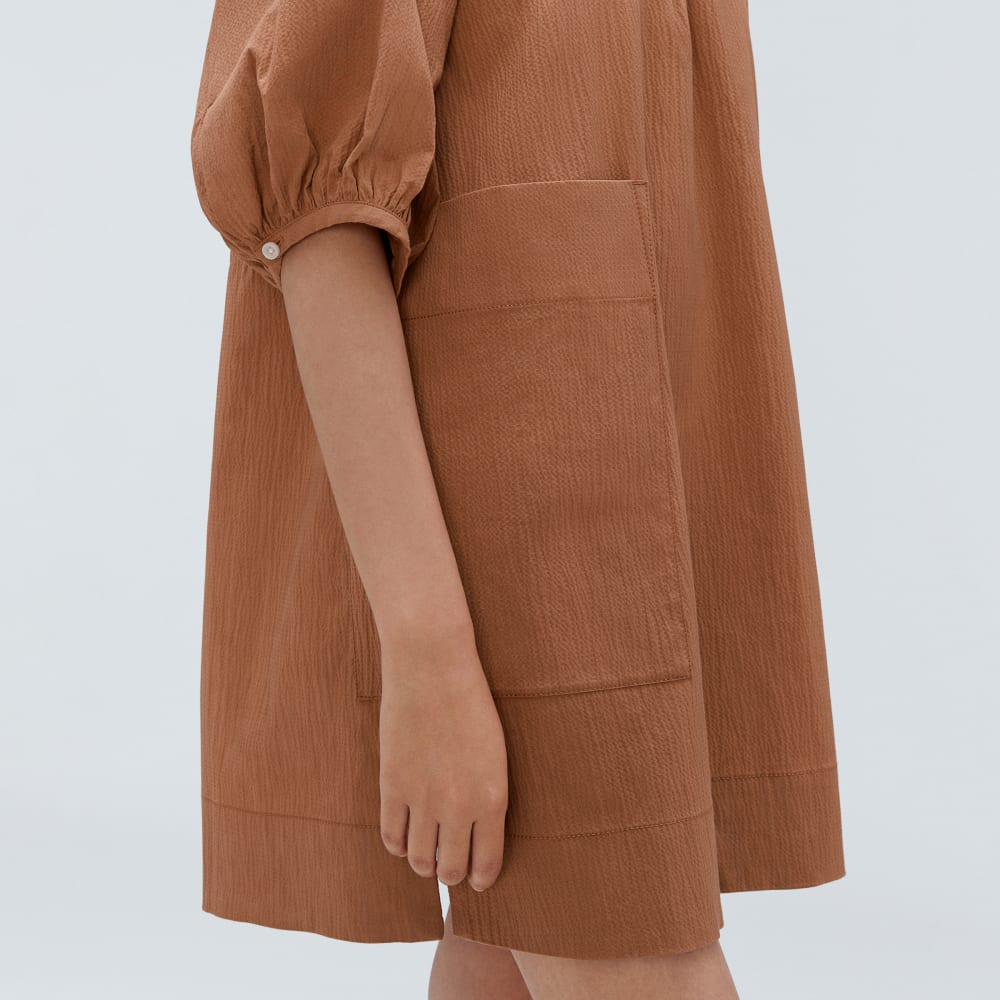 The Seersucker Puff Sleeve Dress | Tawny Brown - Image 4