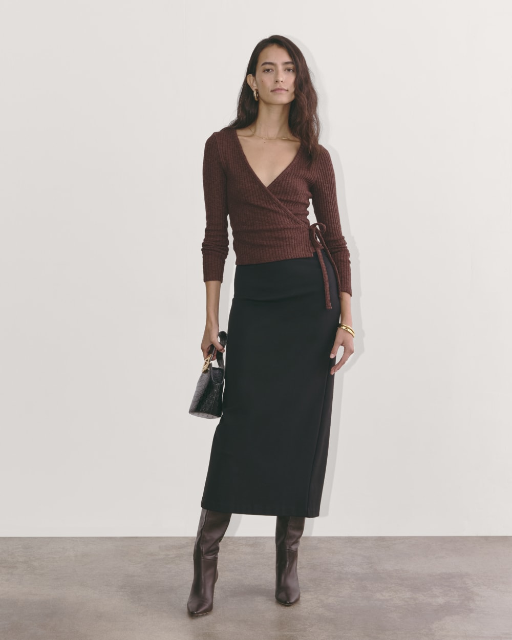 The Cozy Rib Wrap Top | Dark Mahogany - Image 3