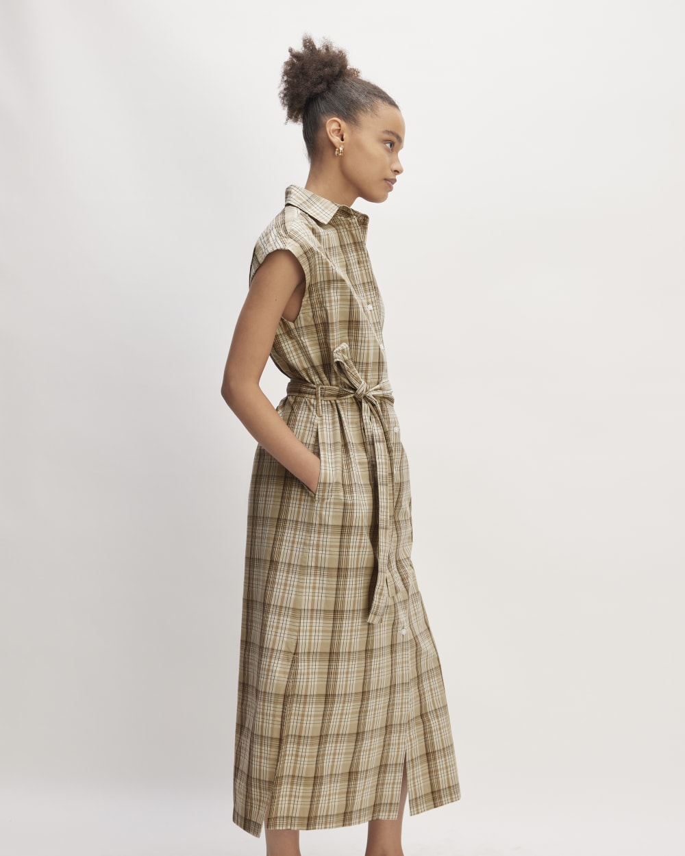 The Supima? Cotton Short-Sleeve Shirt Dress | Pale Khaki Plaid - Image 5