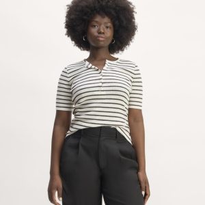 The Vintage Rib Henley | Bone / Black