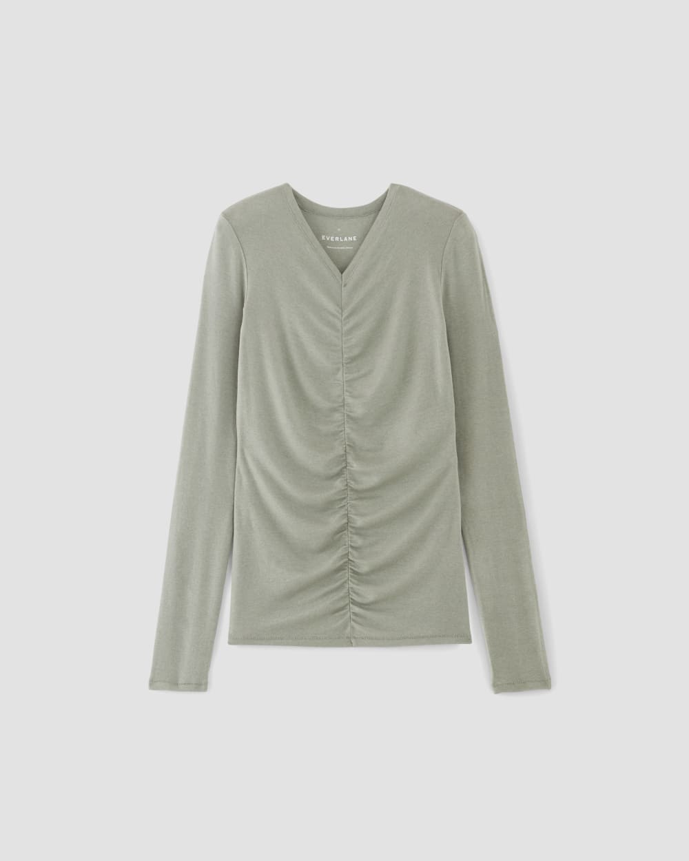 The Ruched V-Neck Tee in Butterluxe | Sage Green - Image 2
