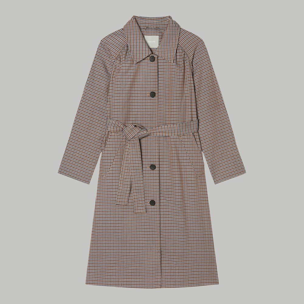 The Gathered Drape Trench | Blue / Brown Houndstooth - Image 2