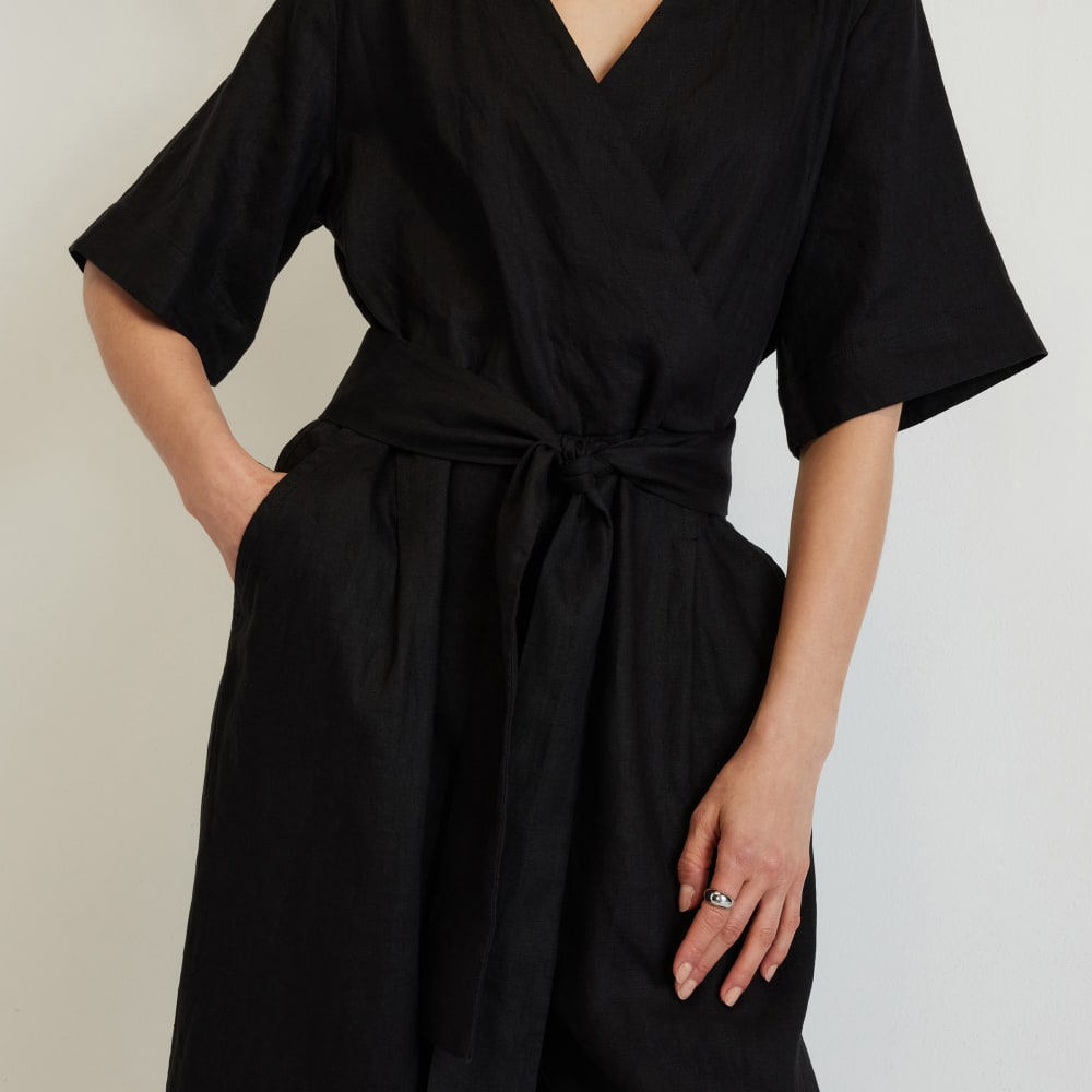 The Wrap Jumpsuit in Linen | Black - Image 4
