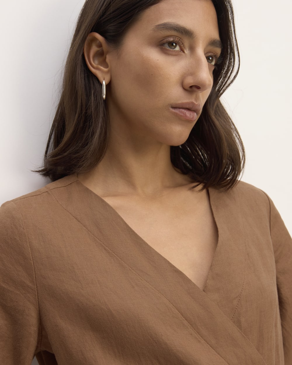 The Wrap Jumpsuit in Linen | Carob Brown - Image 3