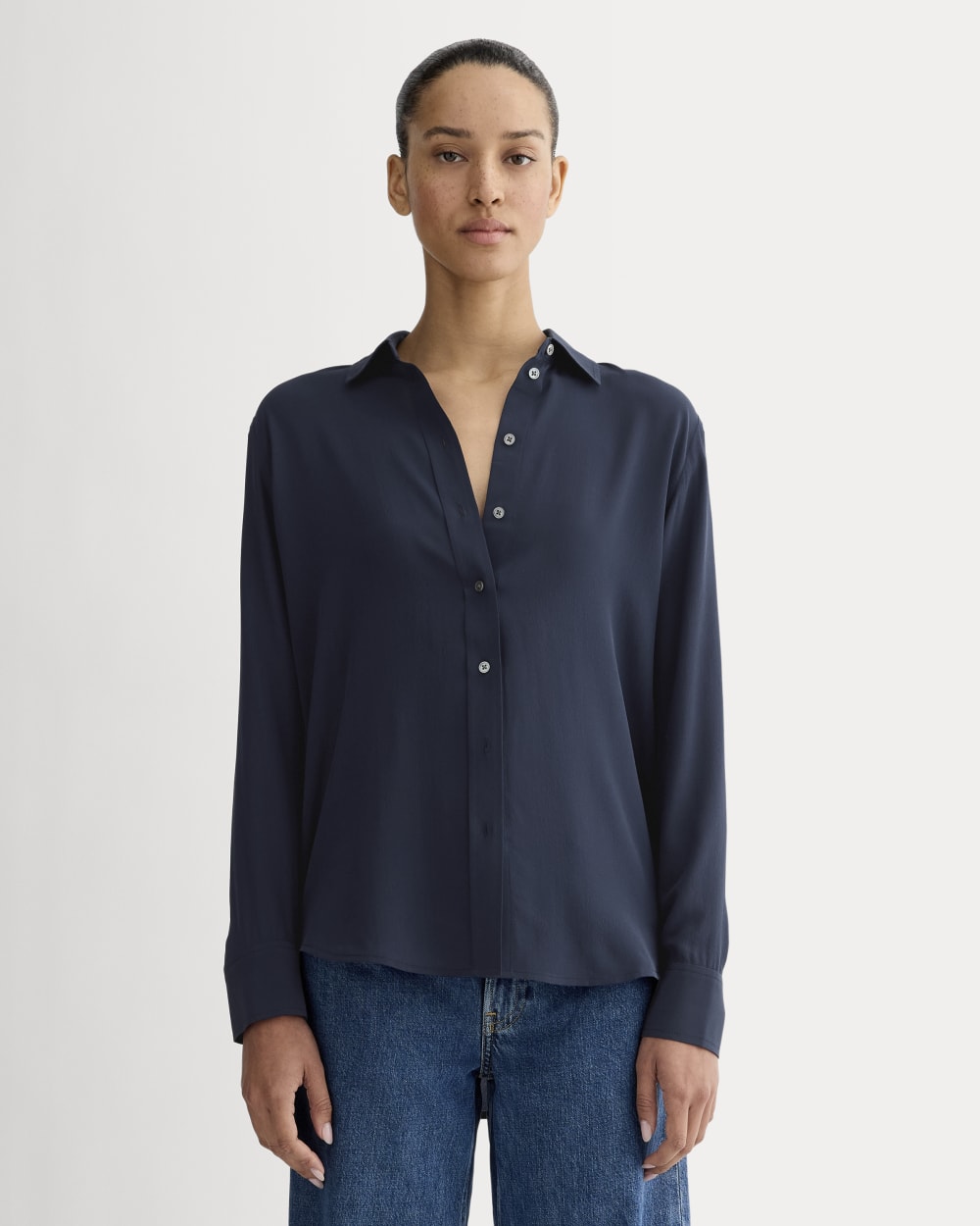 The Must-Have Shirt in Washable Silk | Navy