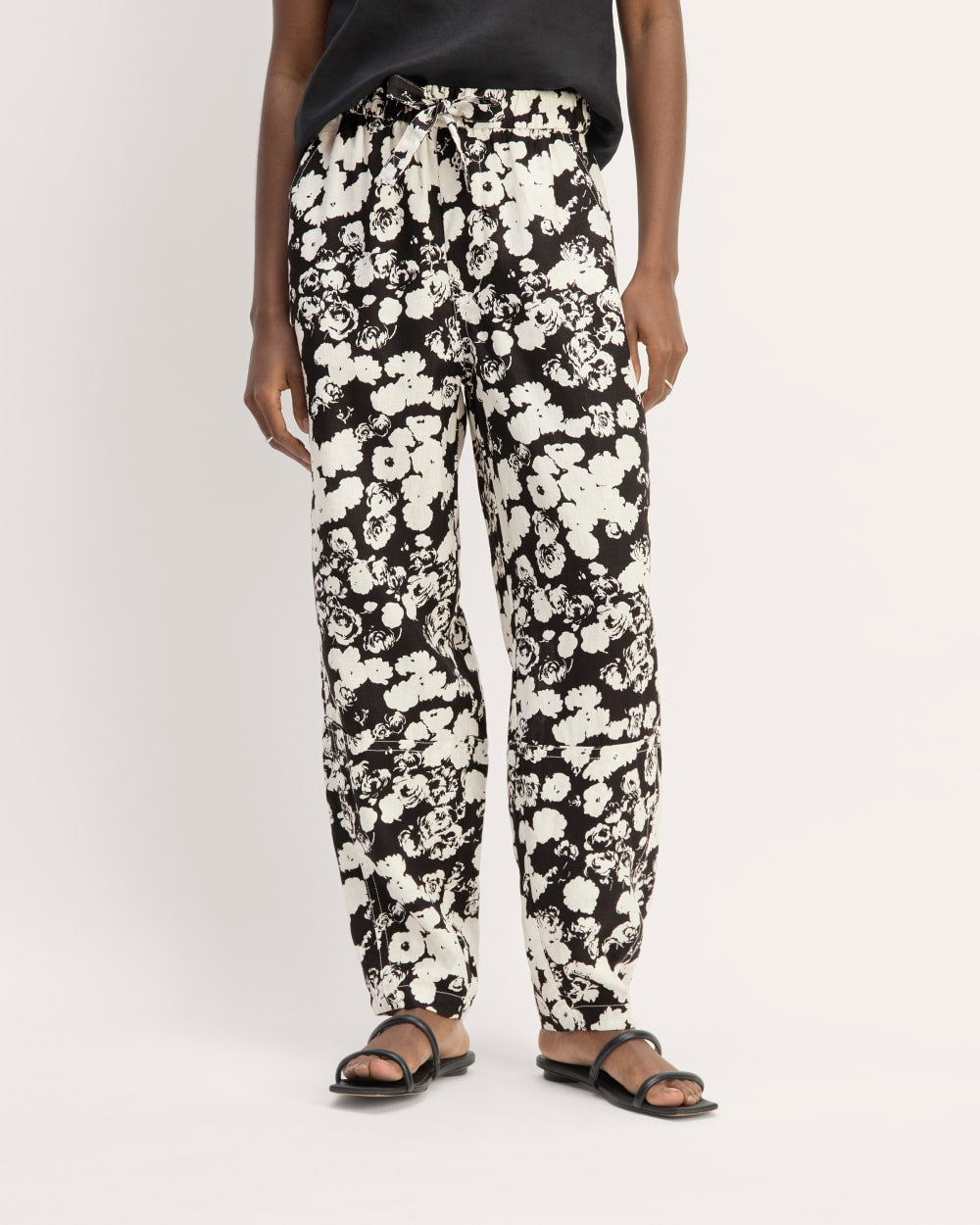 The Linen Pull-On Barrel Pant | Black / Bone Floral - Image 3