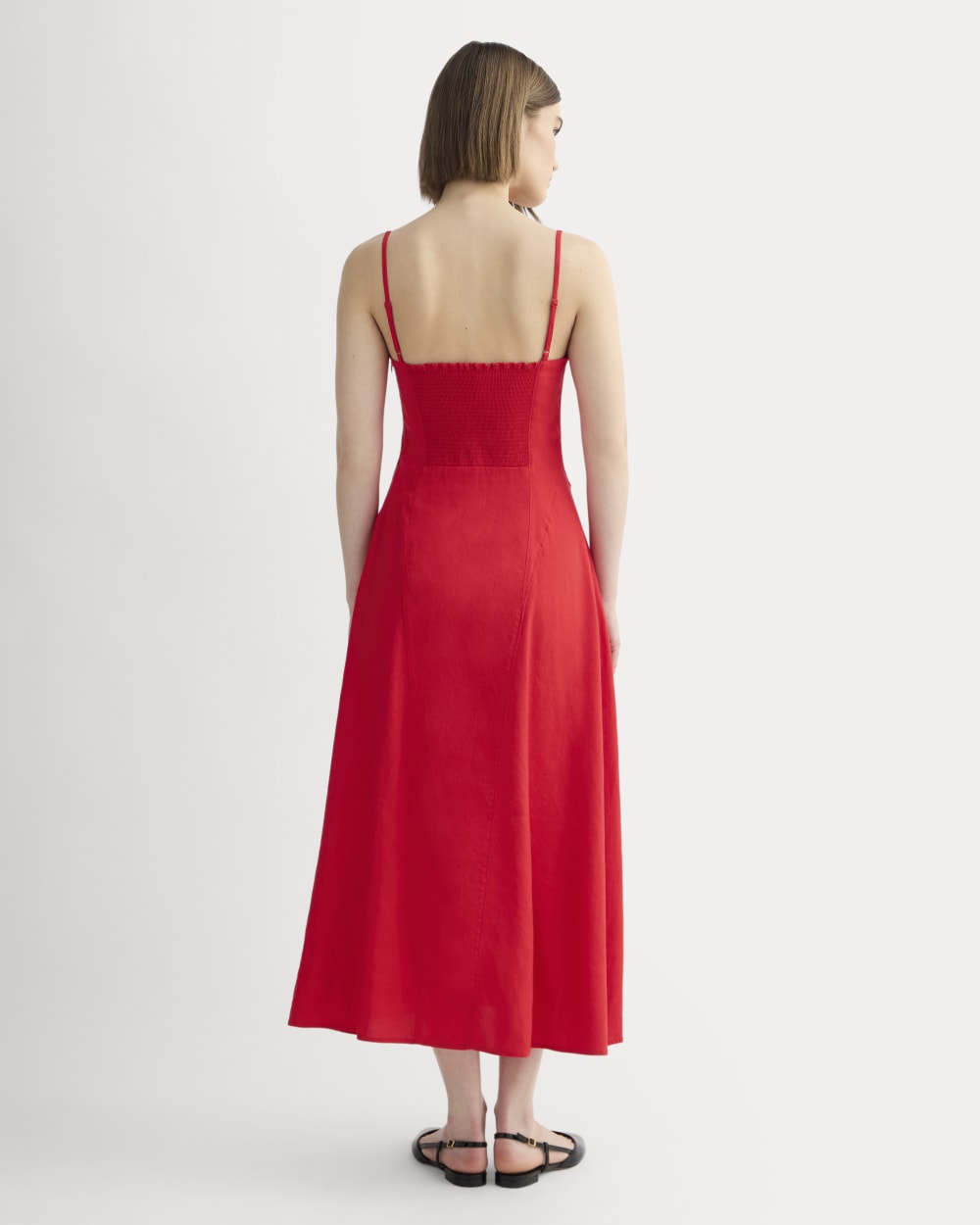 The Seamed Dress in Stretch Linen | Classic Red - Image 4