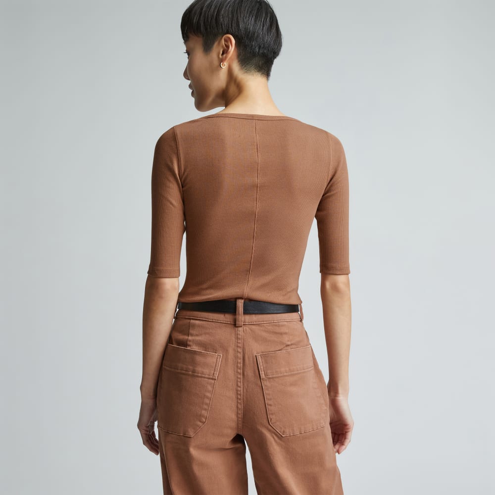 The Luxe Micro-Rib Scoop-Neck Tee | Carob Brown - Image 4