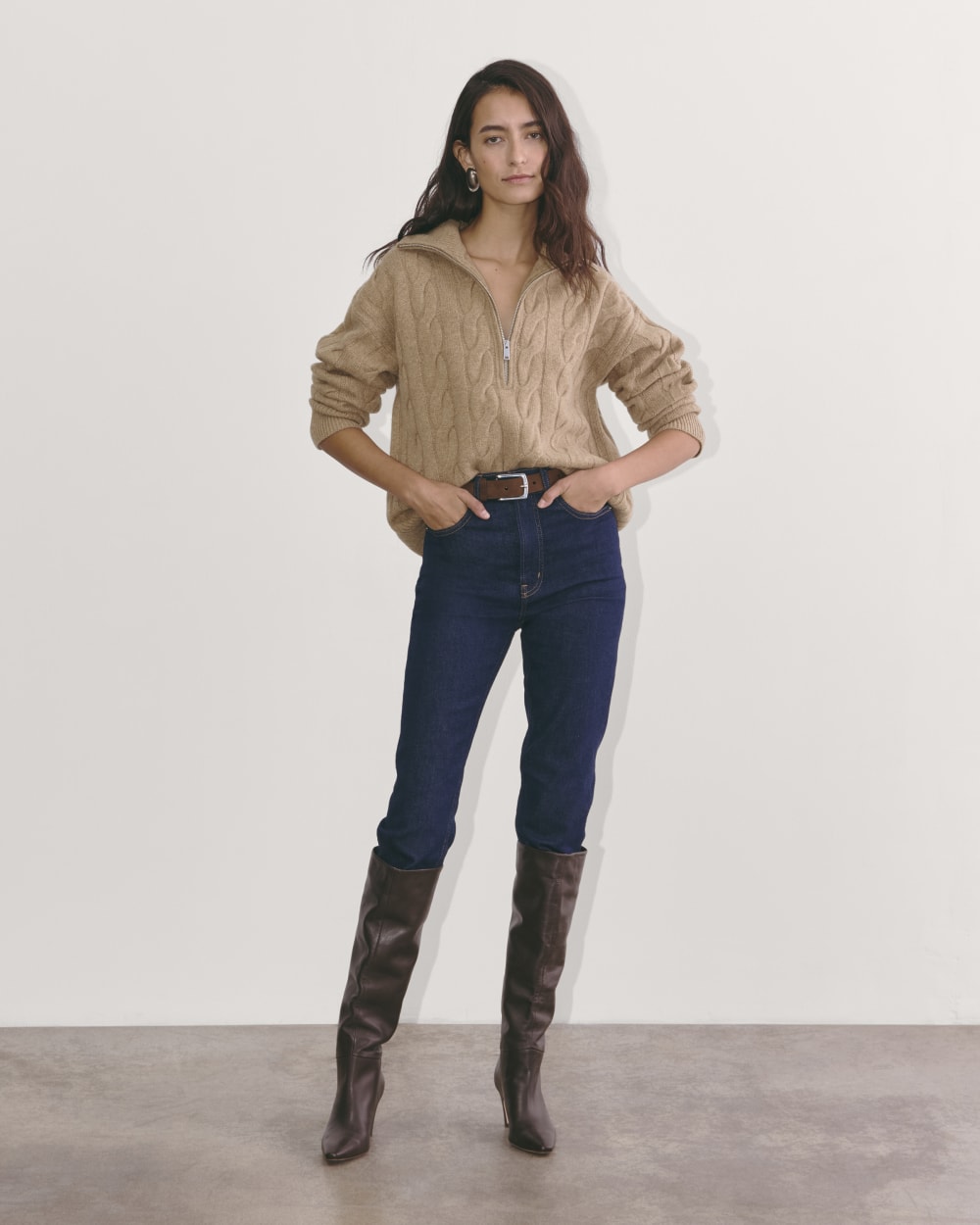 The Cable Half-Zip in Luxe Merino | Oat Melange - Image 4