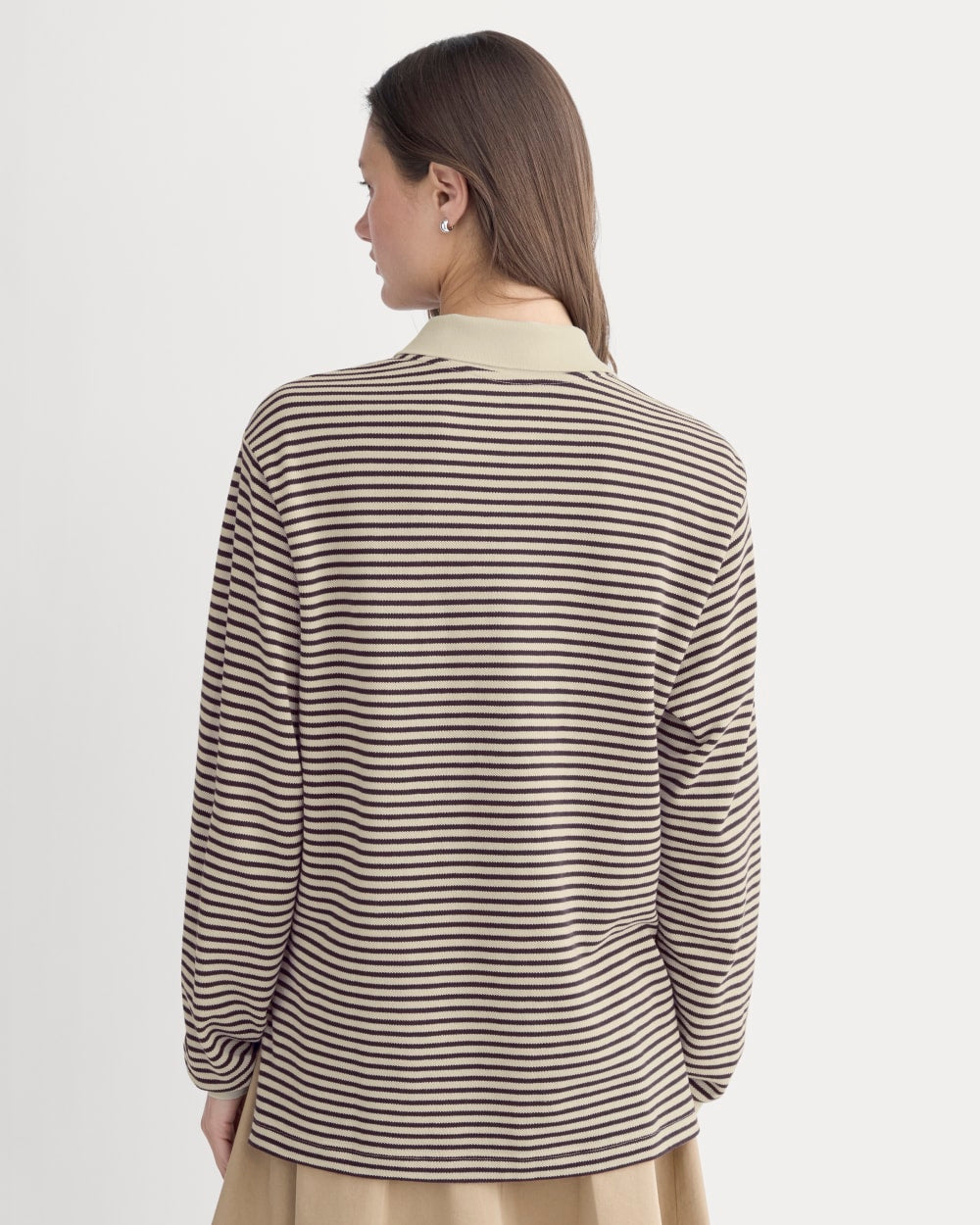 Oversized Pique Polo | Dusty Beige/Deep Plum Stripe - Image 5