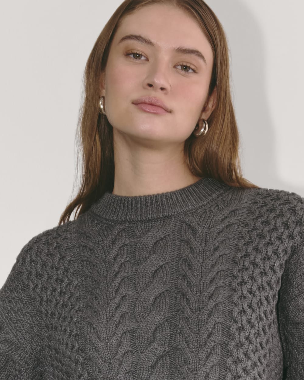 The Cable Sweater in Everyday Cotton | Heathered Charcoal - Image 3