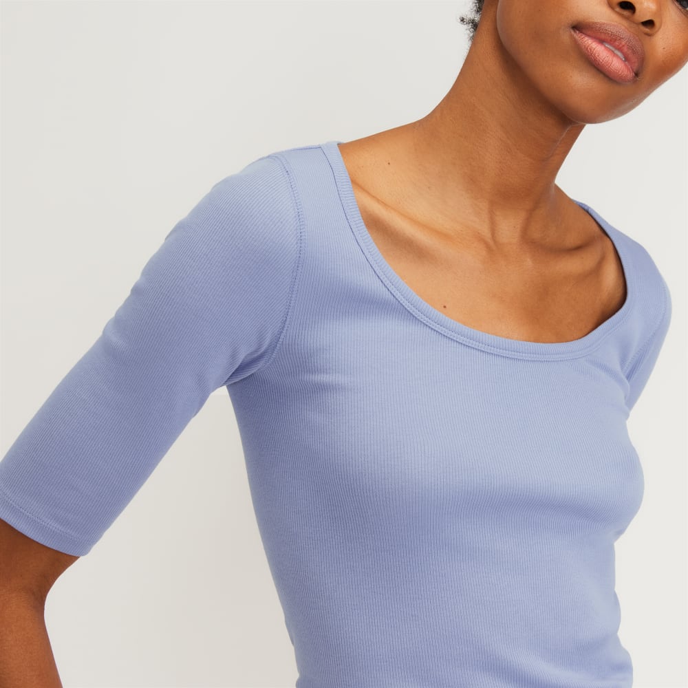 The Luxe Micro-Rib Scoop-Neck Tee | Cornflower Blue - Image 4