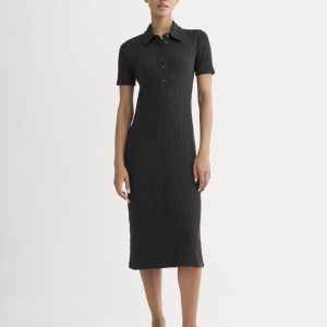 The Cozy Rib Polo Dress | Black