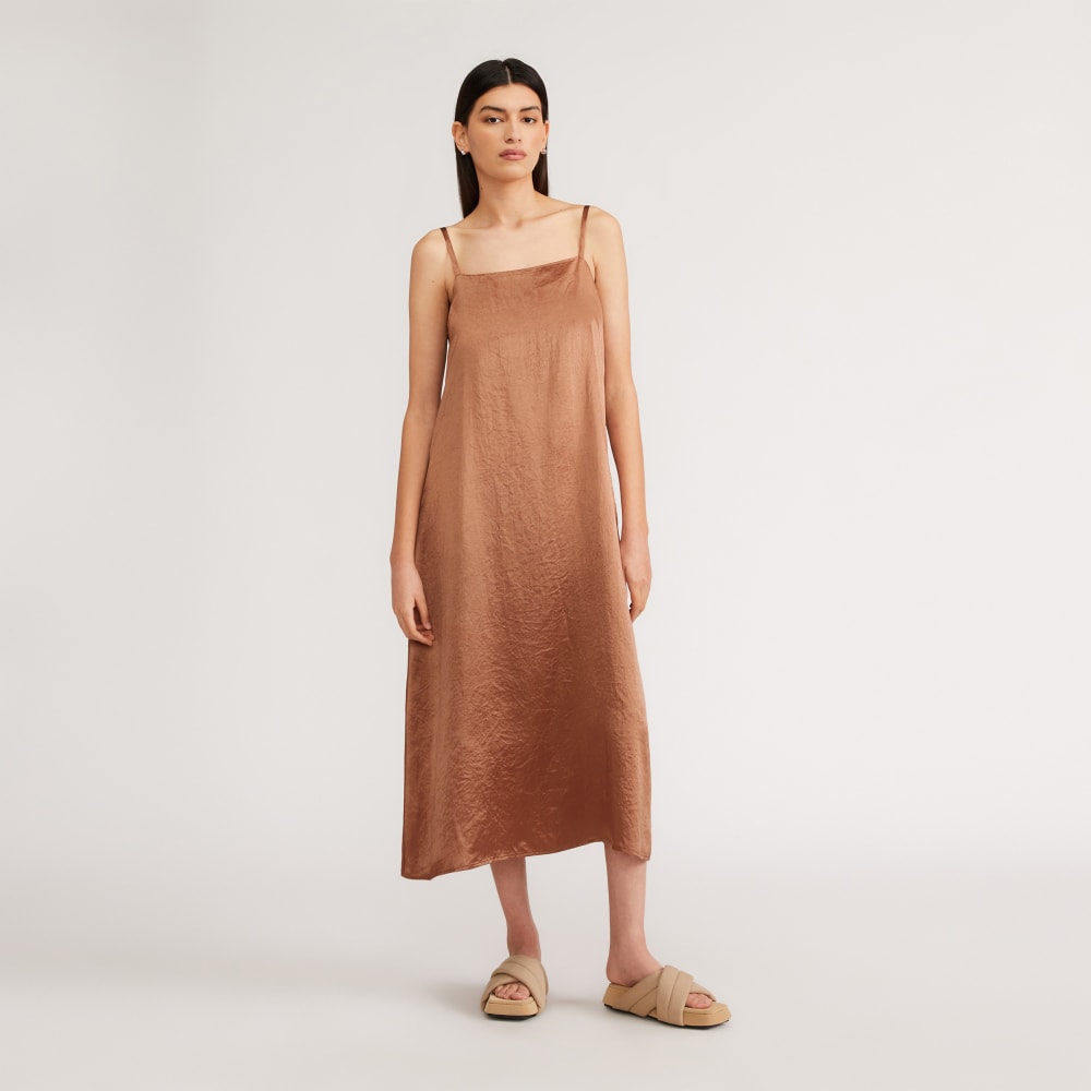 The Satin Square-Neck Slip Dress | Carob Brown