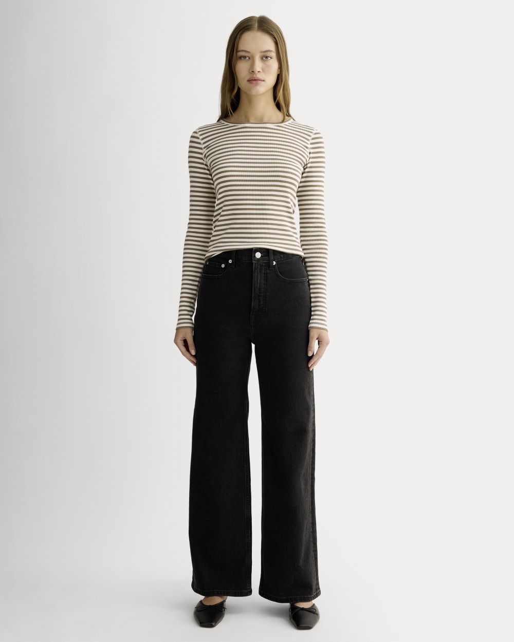 The Luxe Rib Long-Sleeve Crew | Bone / Deep Taupe - Image 4