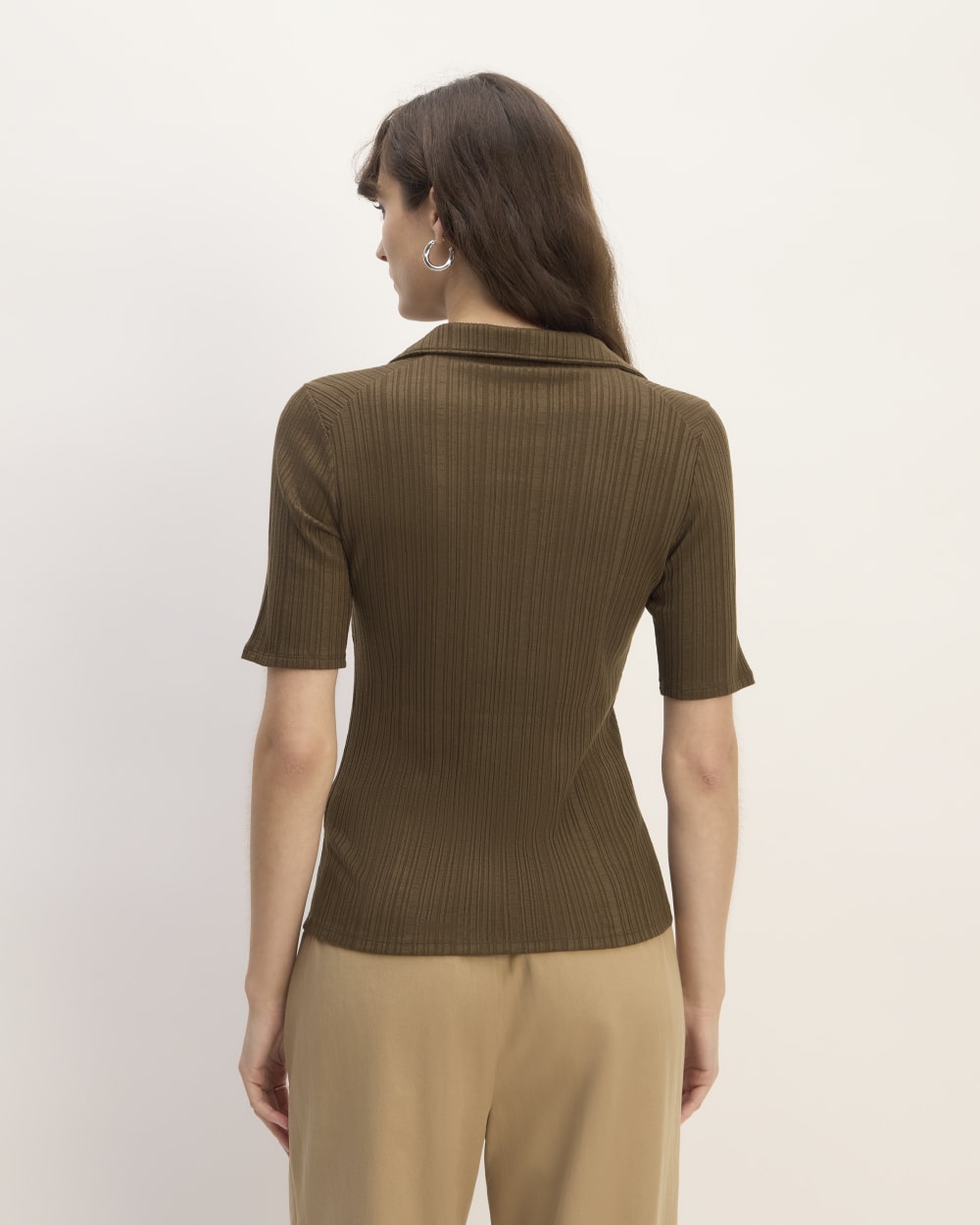 The Rib Soft Knit Open Collar Polo | Cocoa - Image 6