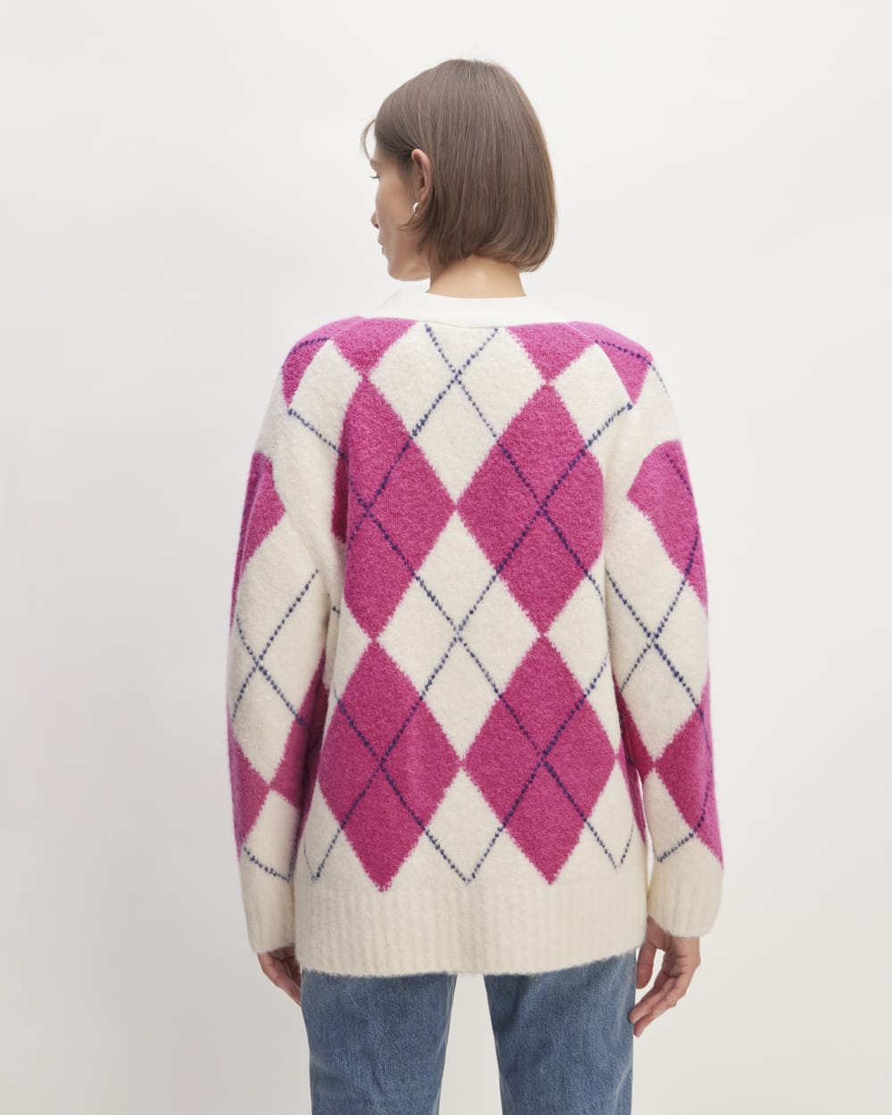 The SuperFuzz Alpaca Cardigan | Bone / Fuchsia Pink / Ocean Cavern - Image 6