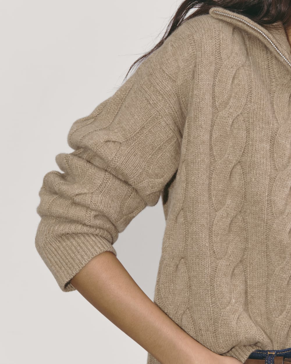 The Cable Half-Zip in Luxe Merino | Oat Melange - Image 5