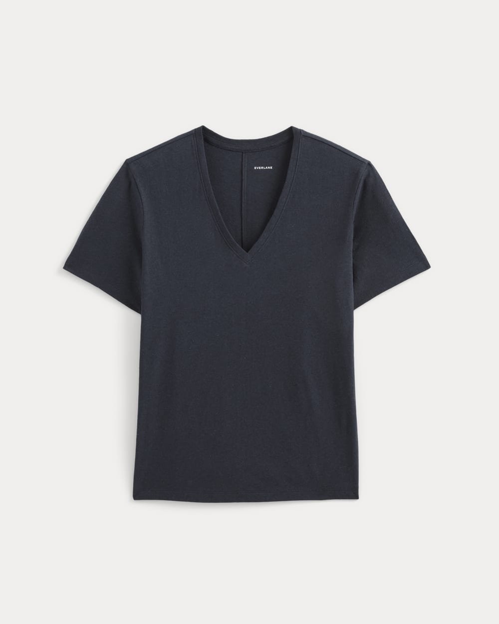 The Slouchy V-Neck Tee in Cotton Linen | Navy - Image 2
