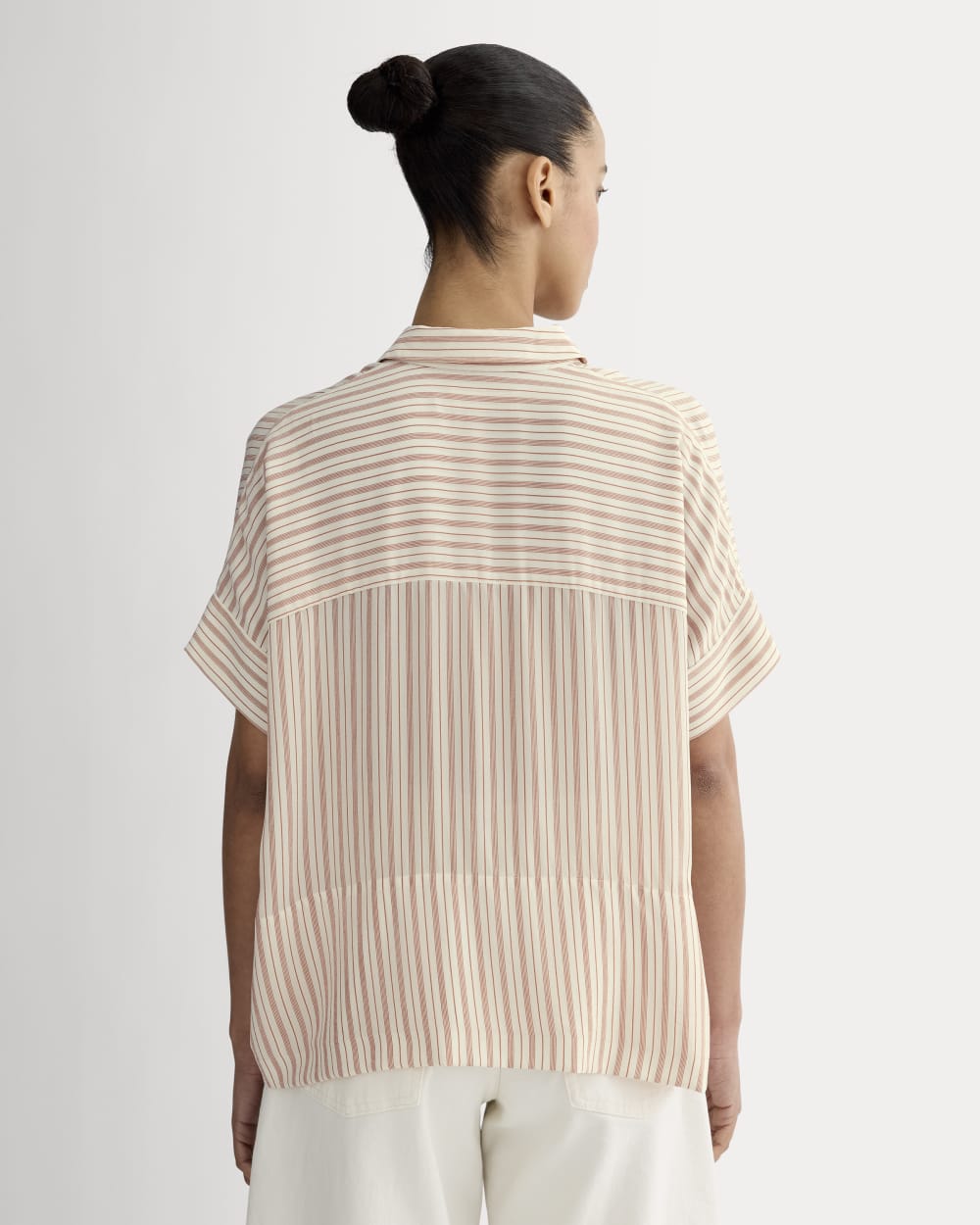The Boxy Shirt in Washable Silk | Bone / Dusky Rose - Image 5