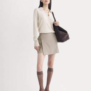 Wrap Mini Skort in Tailor Twill | Light Taupe