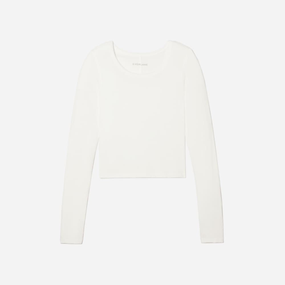 The Pima Micro-Rib Cropped Long-Sleeve Crew | White - Image 2