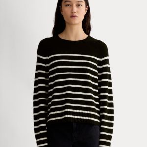 The Boxy Crew in Cashmere | Black / Bone