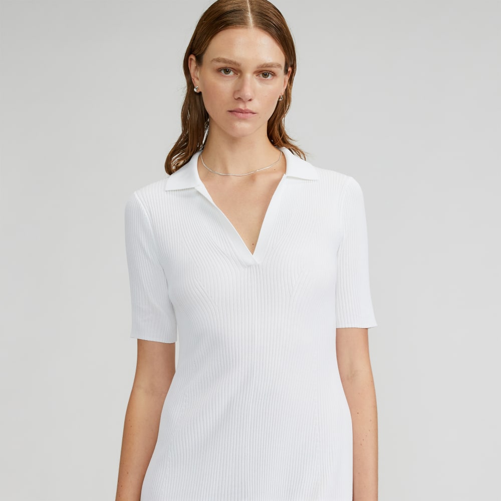 The Ribbed Short-Sleeve Polo Dress | White - Image 4