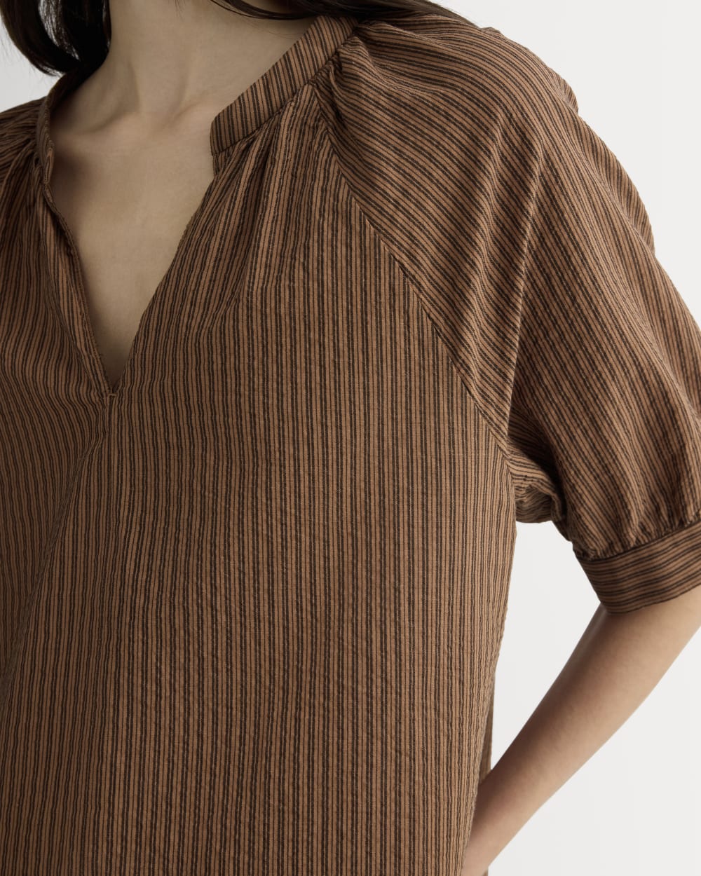 The Gauze Gathered Top | Carob Brown / Black - Image 4