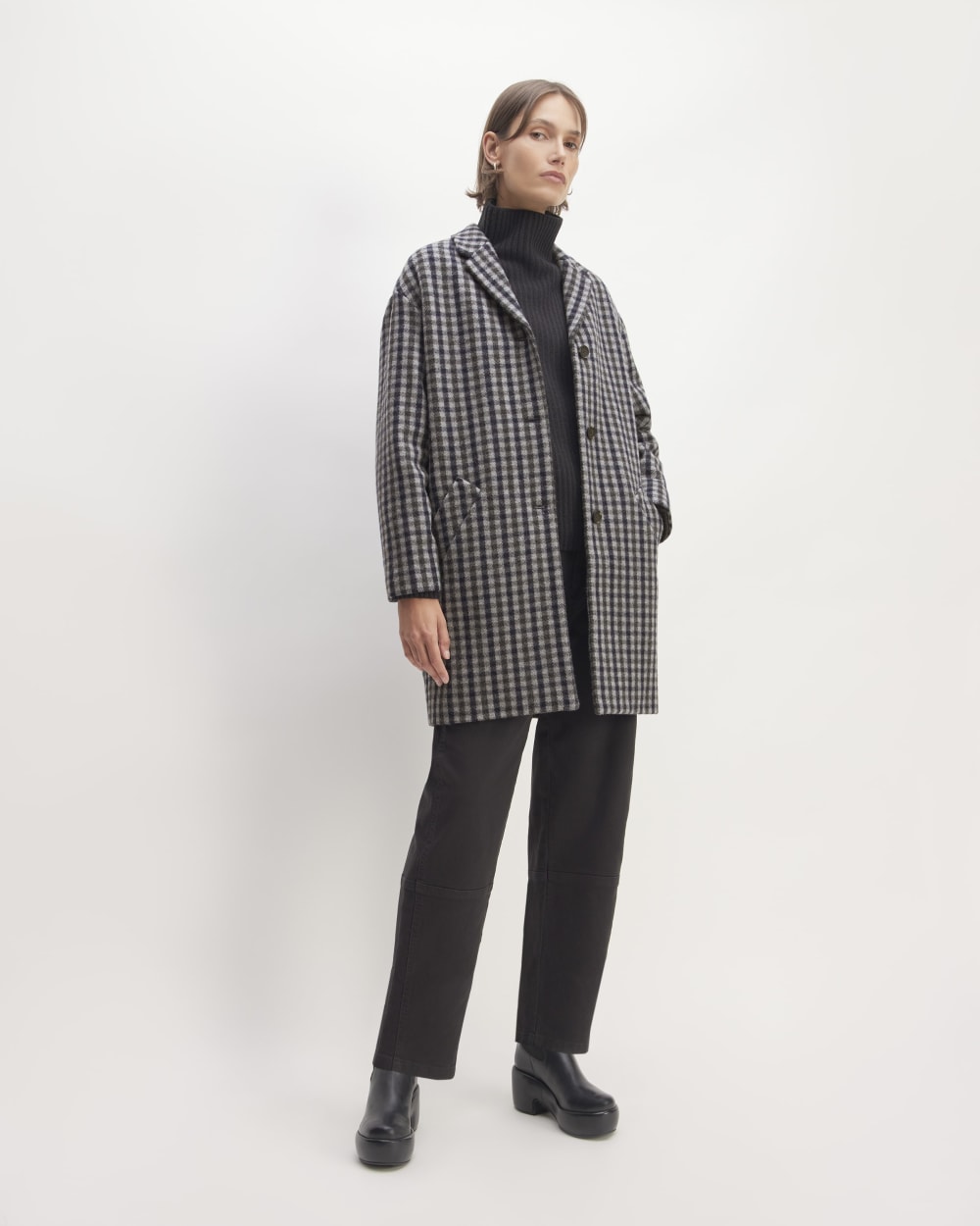 The Italian ReWool? Cocoon Coat | Grey / Charcoal / Navy Check - Image 3