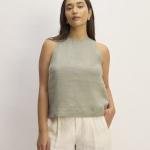 The Linen High-Neck Tank | Sage Green
