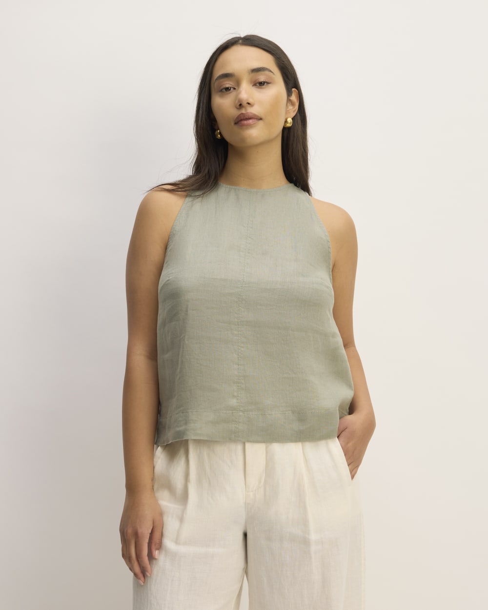 The Linen High-Neck Tank | Sage Green