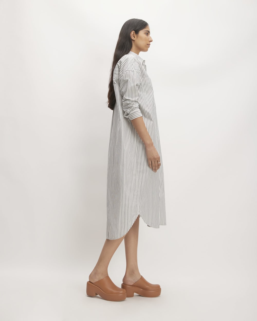 The Midi Cotton Shirt Dress | Bone / Navy - Image 4