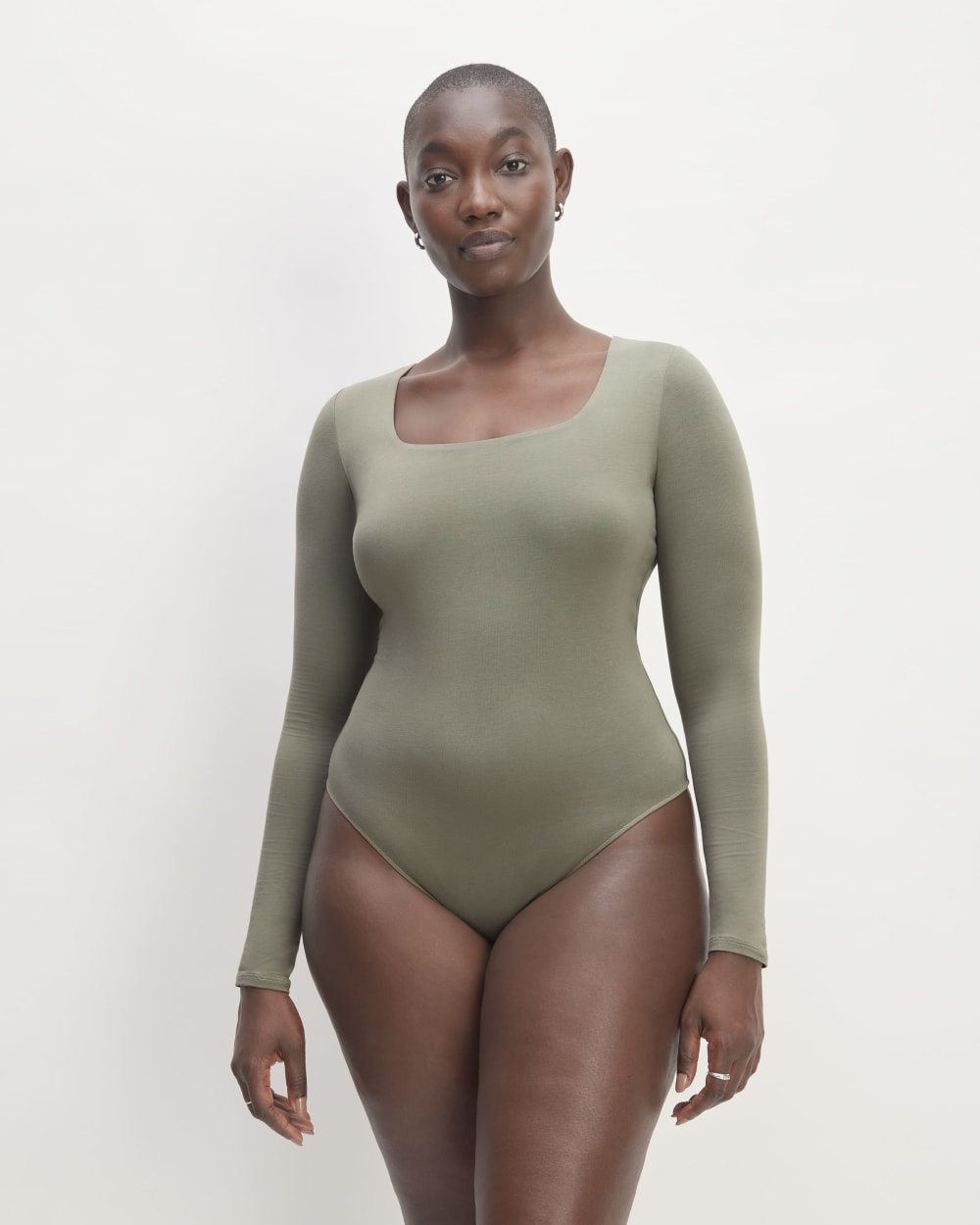 The Long-Sleeve Supima? Square-Neck Bodysuit | Dark Sage | Thong - Image 3