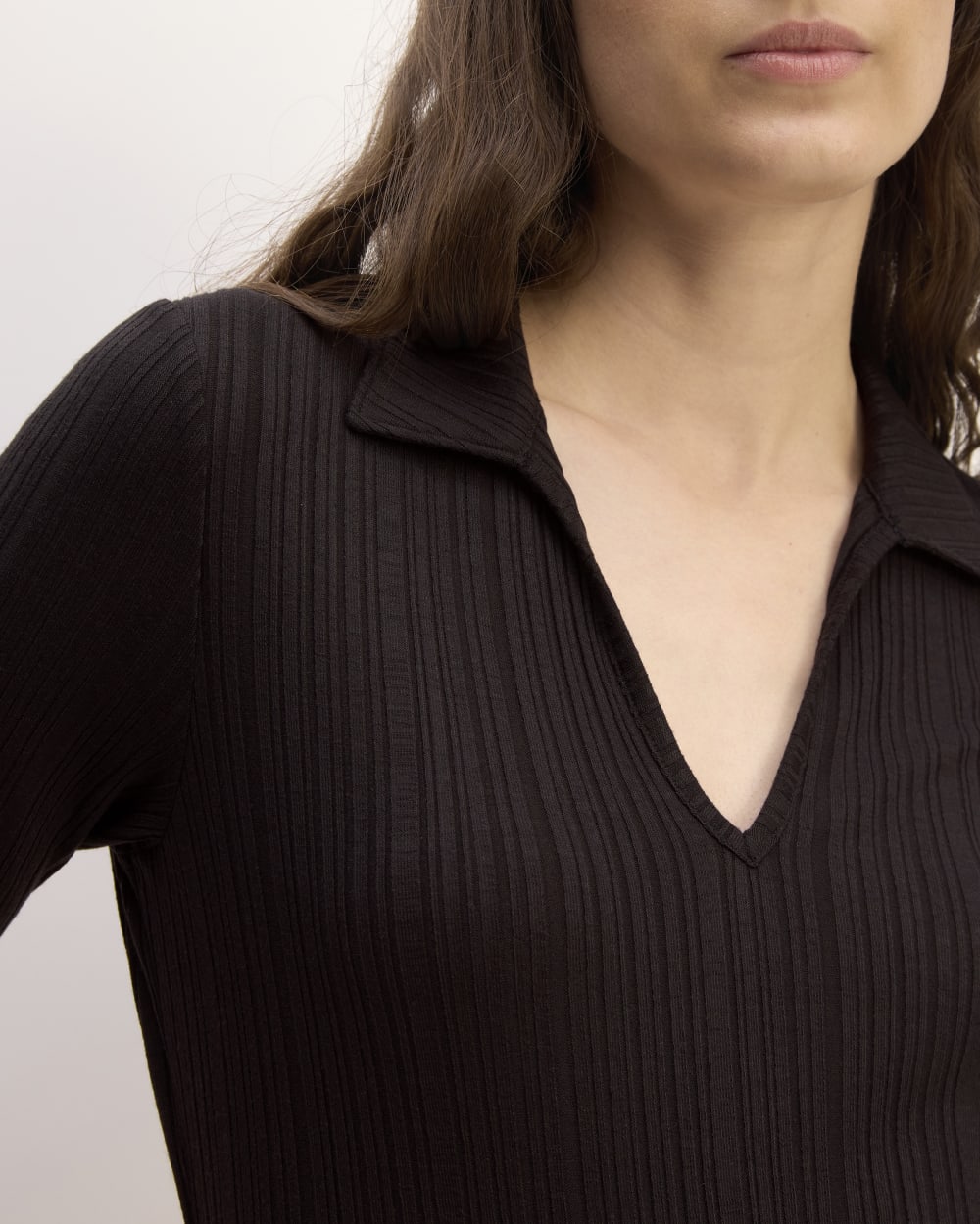 The Rib Soft Knit Open Collar Polo | Black - Image 4