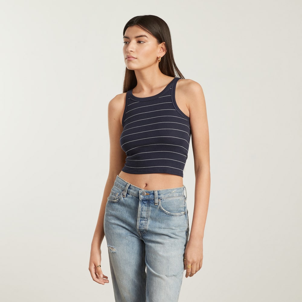 The Pima Micro-Rib Short Tank | Navy / White - Image 2