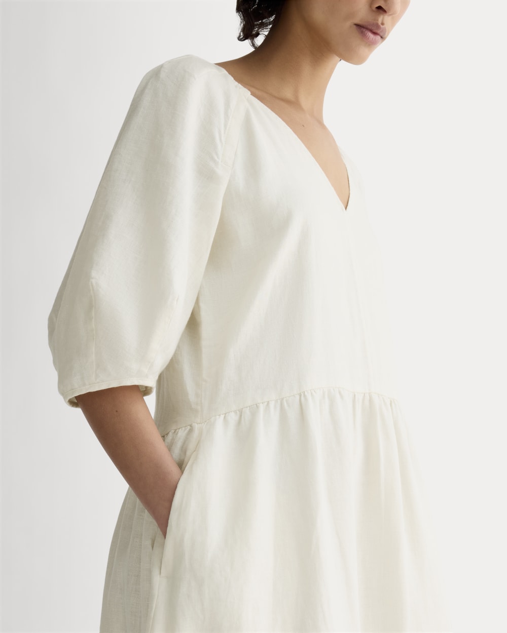 The Linen Oversized Puff-Sleeve Dress | Bone - Image 3