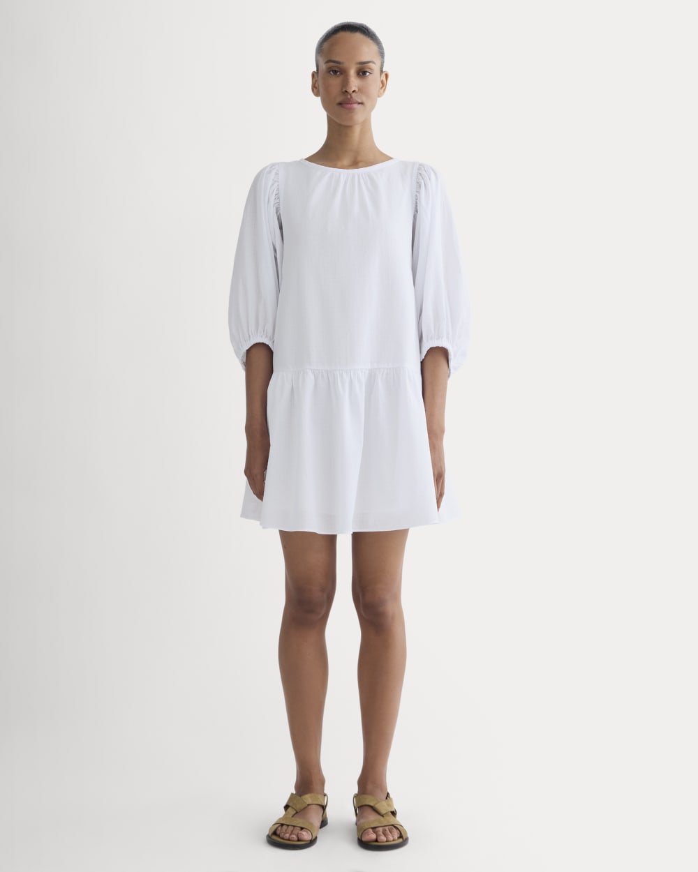 The Gauze Puff-Sleeve Mini Dress | White