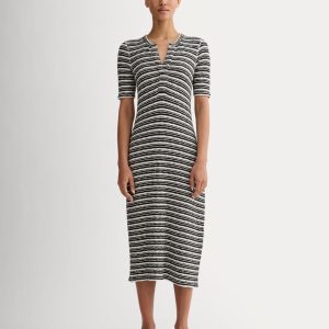 The Rib-Knit Henley Dress | Bone / Black