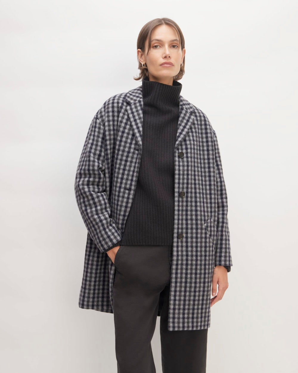 The Italian ReWool? Cocoon Coat | Grey / Charcoal / Navy Check