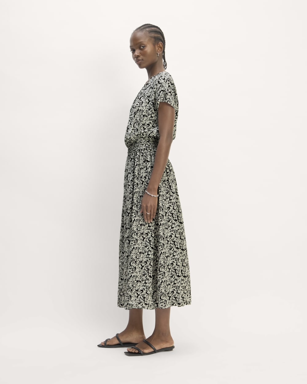 The Gathered Midi Dress | Black / Bone Mini Floral - Image 4