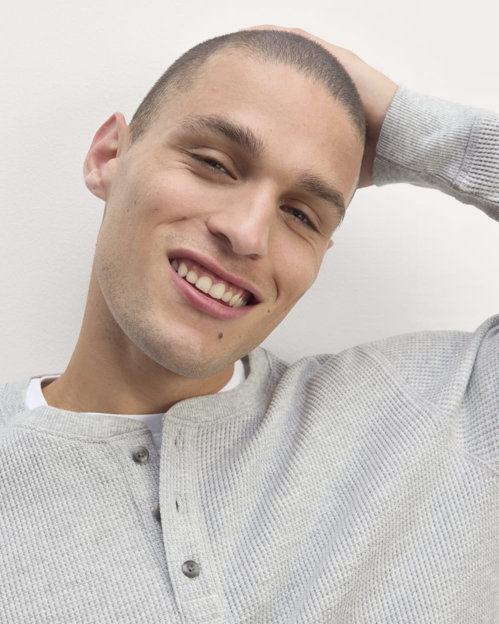 The Waffle Long-Sleeve Henley | Heathered Light Grey - Image 3