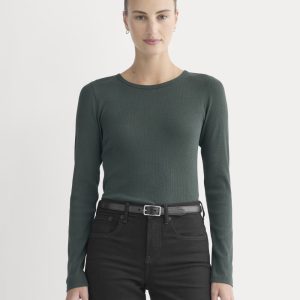 The Luxe Rib Long-Sleeve Crew | Heathered Dark Sea