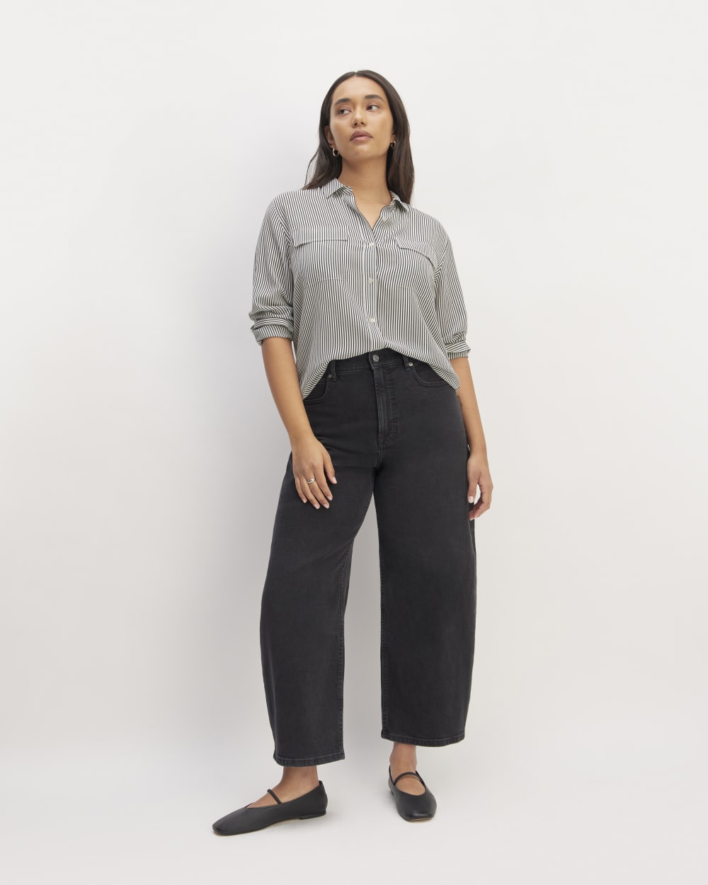 The Utility Shirt in Washable Silk | Black / White - Image 3