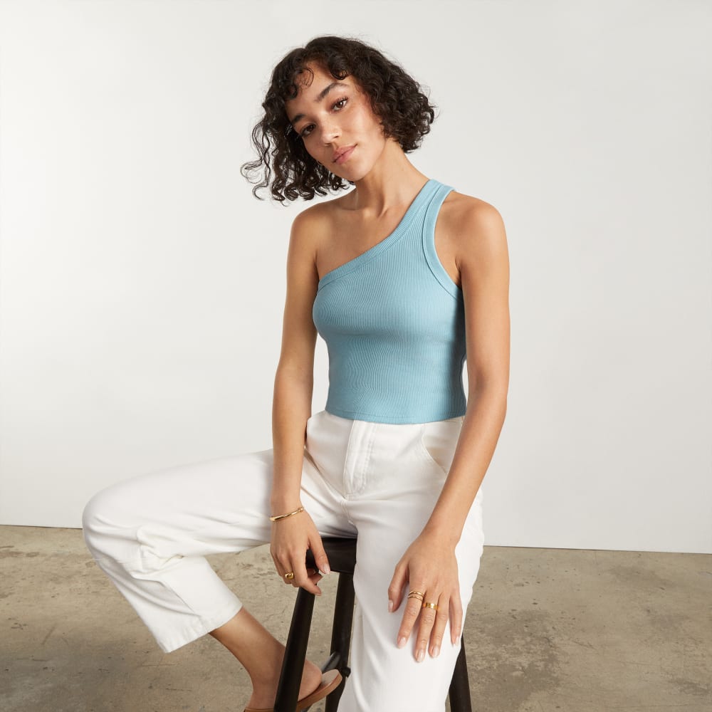The Ribbed One-Shoulder Tank | Ice Blue - Image 6