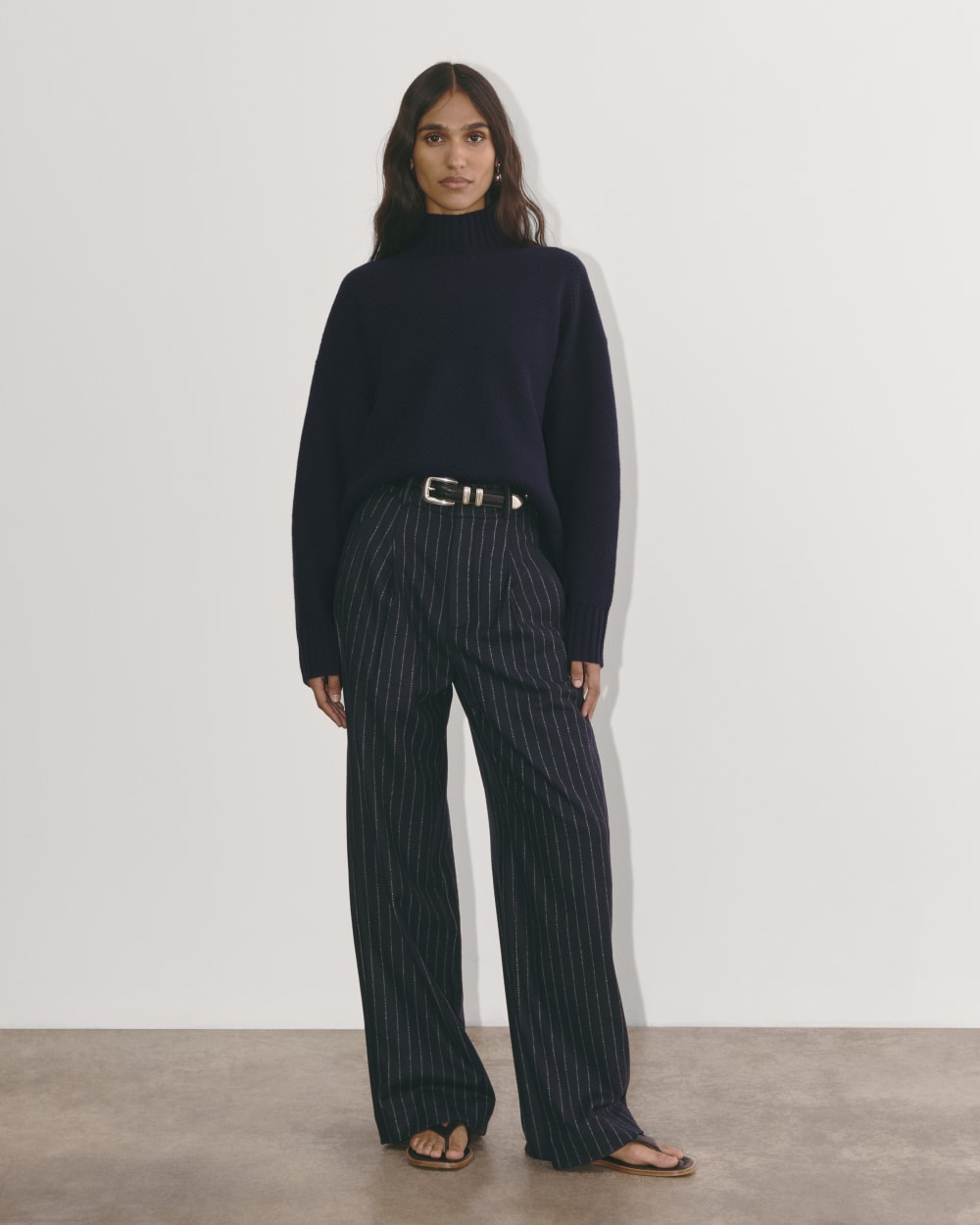 The Honeycomb Funnel Neck in Wool Cashmere | Navy - Image 4