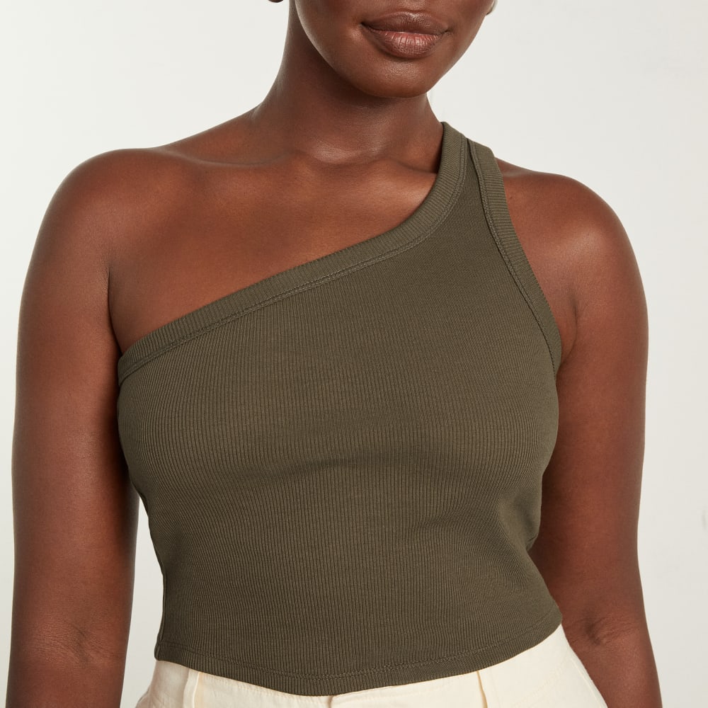 The Ribbed One-Shoulder Tank | Beech - Image 4