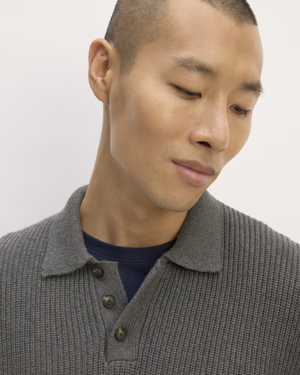 The Cotton Chunky Rib Polo | Heathered Charcoal - Image 4