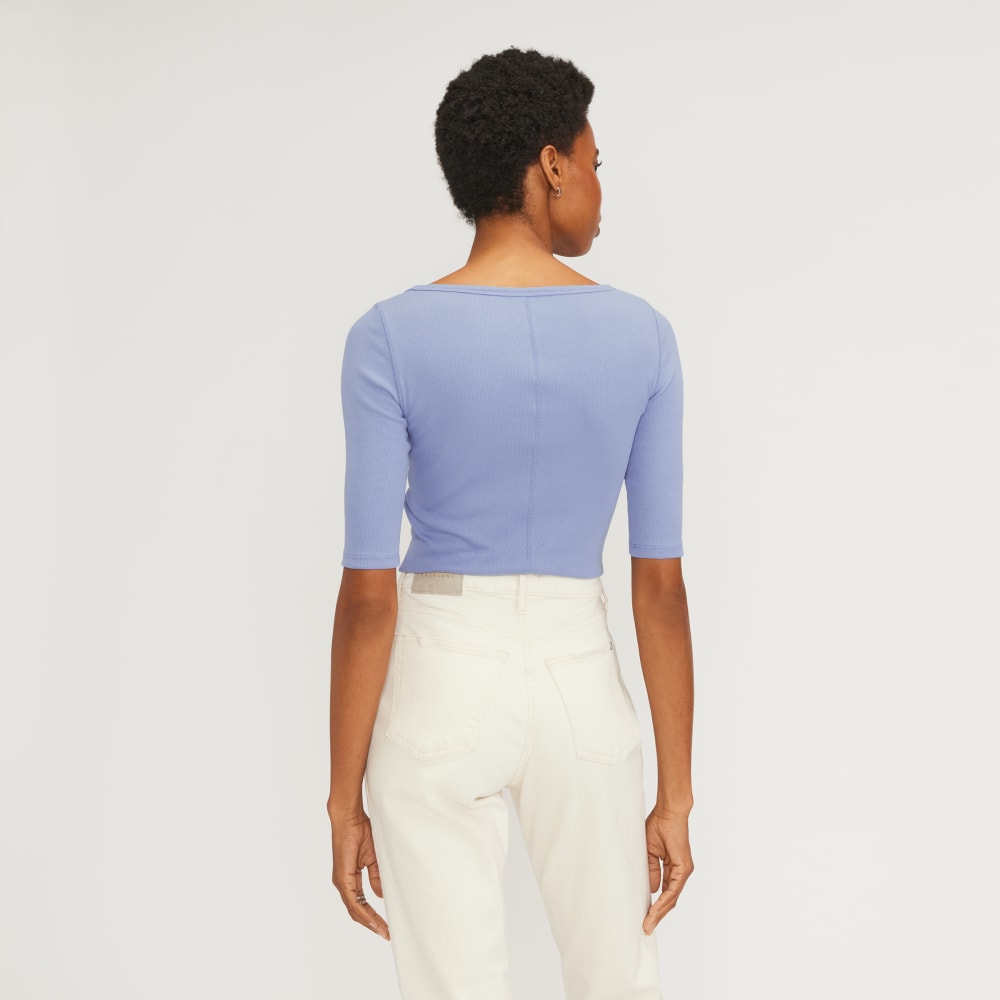 The Luxe Micro-Rib Scoop-Neck Tee | Cornflower Blue - Image 3